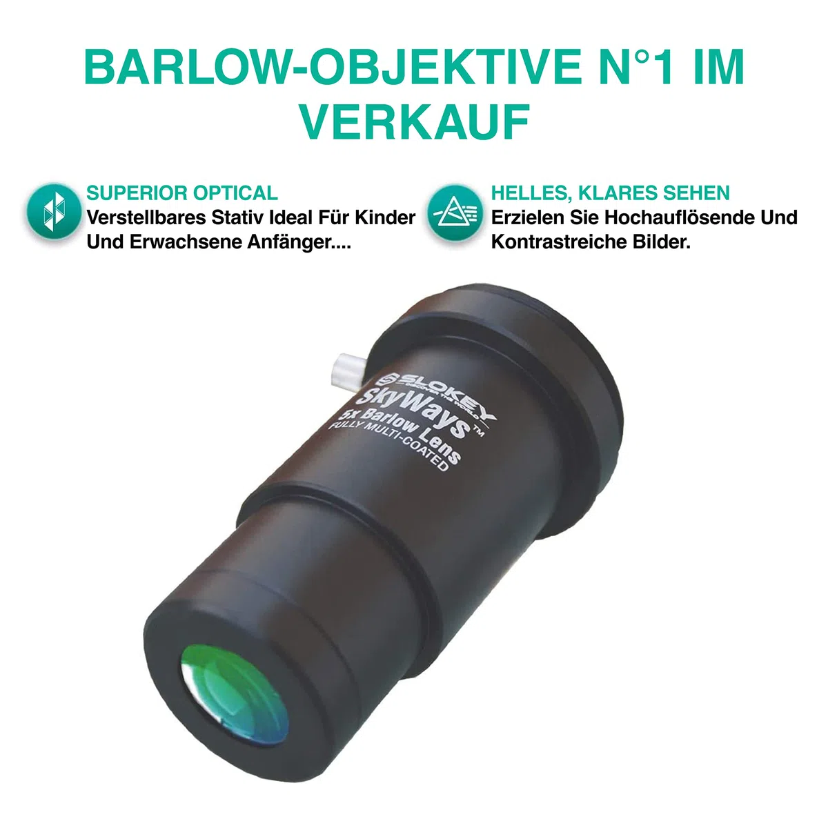 Barlow 5X Pro Slokey SkyWays Achromatisches Objektiv, hochwertige optische Qualität, behandelt mit FMC und Antireflexbeschichtung für EIN klares und helles Bild - Superleicht, kompakt und robust