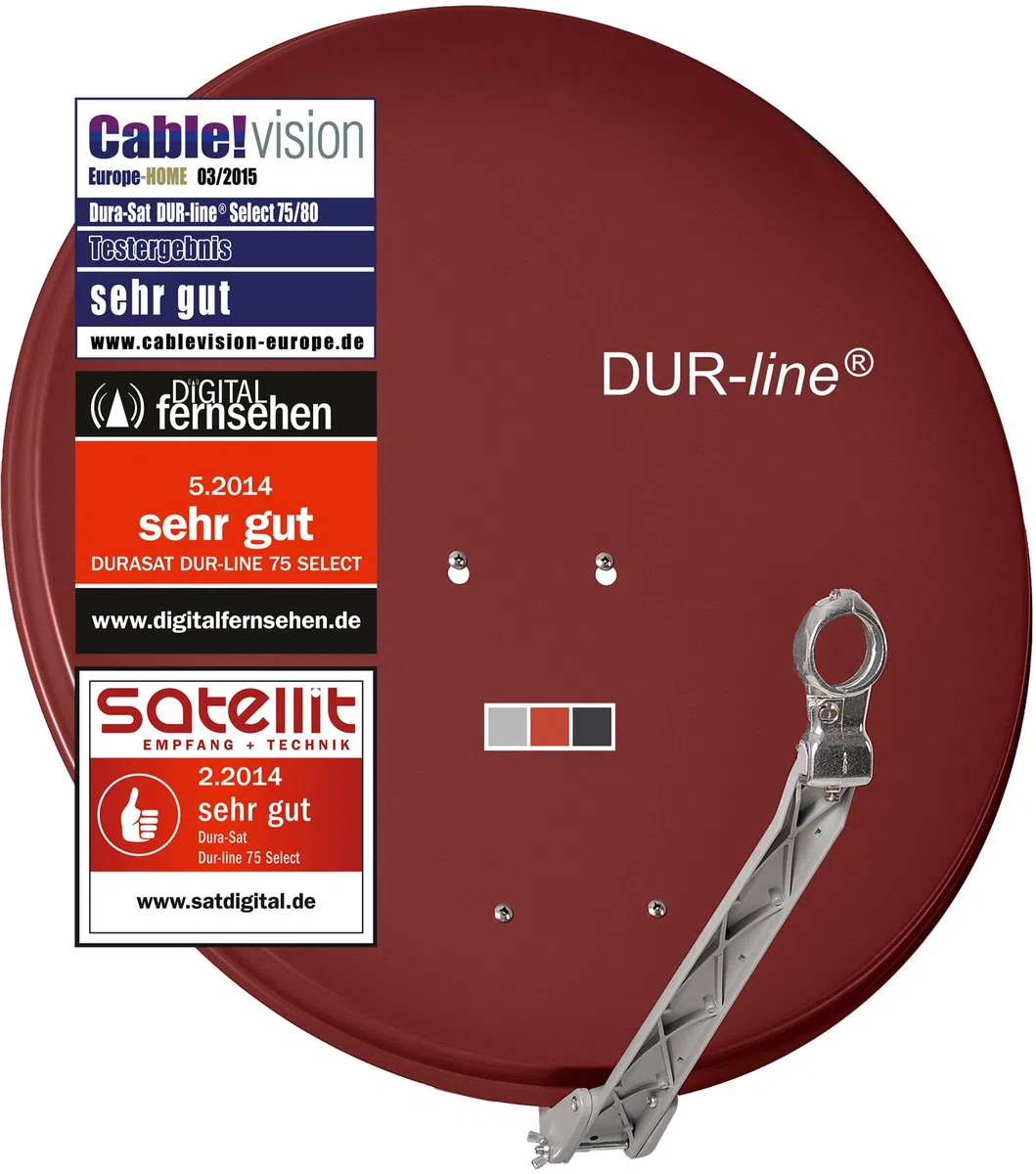 DUR-line Multischalter LNB Set - Qualitäts-Alu-Satelliten-Komplettanlage - Select 75/80cm Spiegel/Schüssel Rot + Quattro LNB - für Multischalter [Neuste Technik, DVB-S2, 4K, 3D]