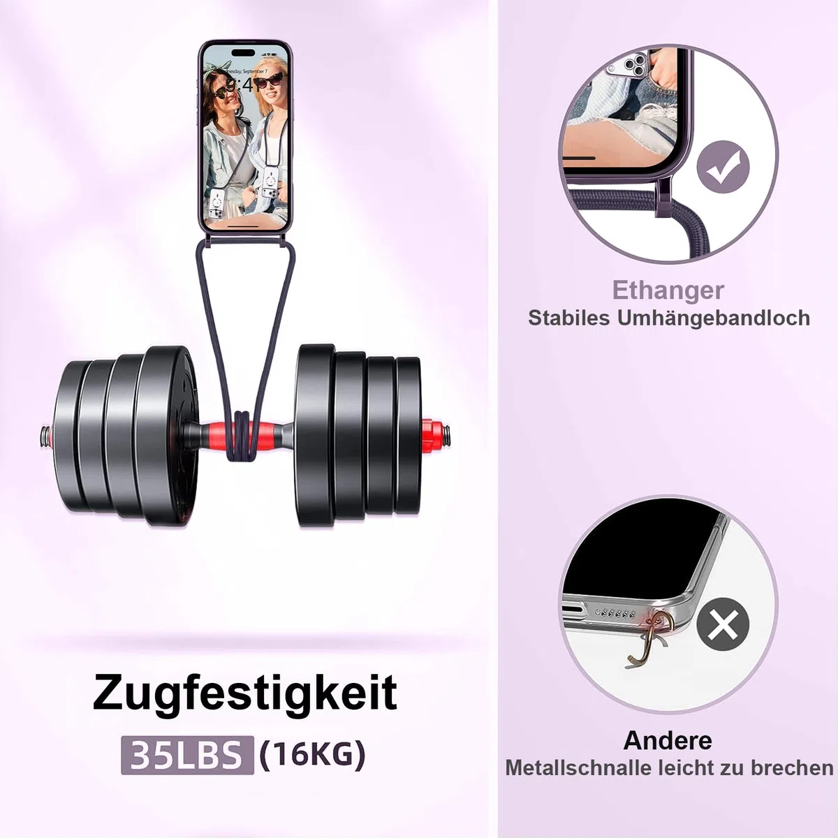 Handyband für iPhone 17 Hülle mit Band + 2 Stück Glas Schutzfolie Transparent Silikon Handyhülle Magnetische Schutzhülle Case zum Umhängen Kordel für iPhone 17 Lila