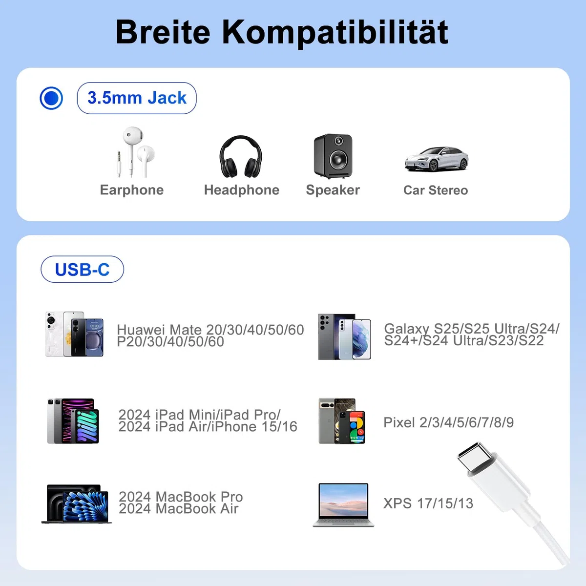【3 in 1】 Adapter USB C auf USB 3,5 Klinke Kopfhörer mit 60W Ladegerät OTG Adapter, Aux Kabel USBC für iPhone 17/16/15, Samsung Galaxy S25/S24/S23/A56 i-Pad Pro Air Laptops und andere Typ-C-Geräte