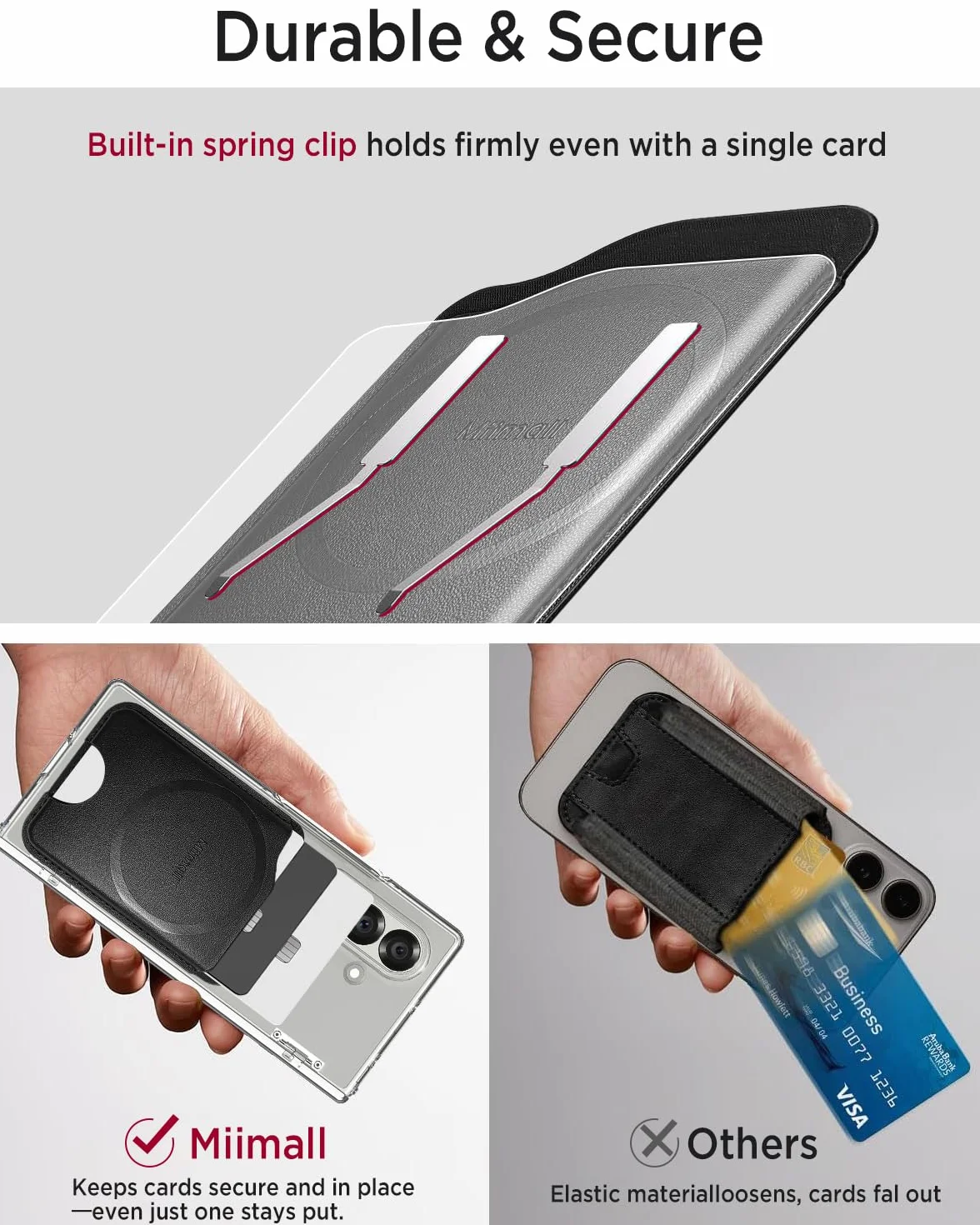 Miimall Mag-Safe Wallet für Samsung Galaxy S25 S26 S24 FE/Plus/Ultra/Z Fold 7/iPhone 17 16 15 Serie, Slim Leder Mag Safe Wallet 2-3 Kartenhalter Handy Magnetisch Card Holder für Handy-Schwarz