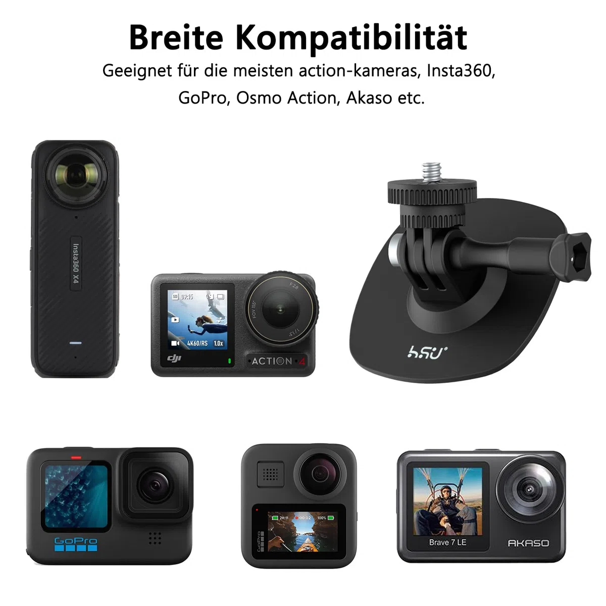 HSU Flexible Helmhalterungen für Insta360, Klebehalterungen für GoPro, 6-in-1 Action-Kamera-Zubehör-Kit
