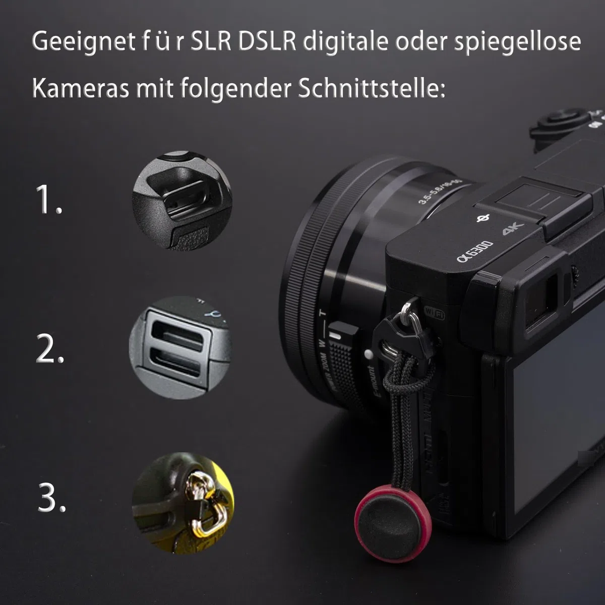 VKO Kameragurt Kamera Schultergurt mit Schnellverschluss-System Tragegurt für SLR DSLR digitale oder spiegellose Kamera (Schwarz