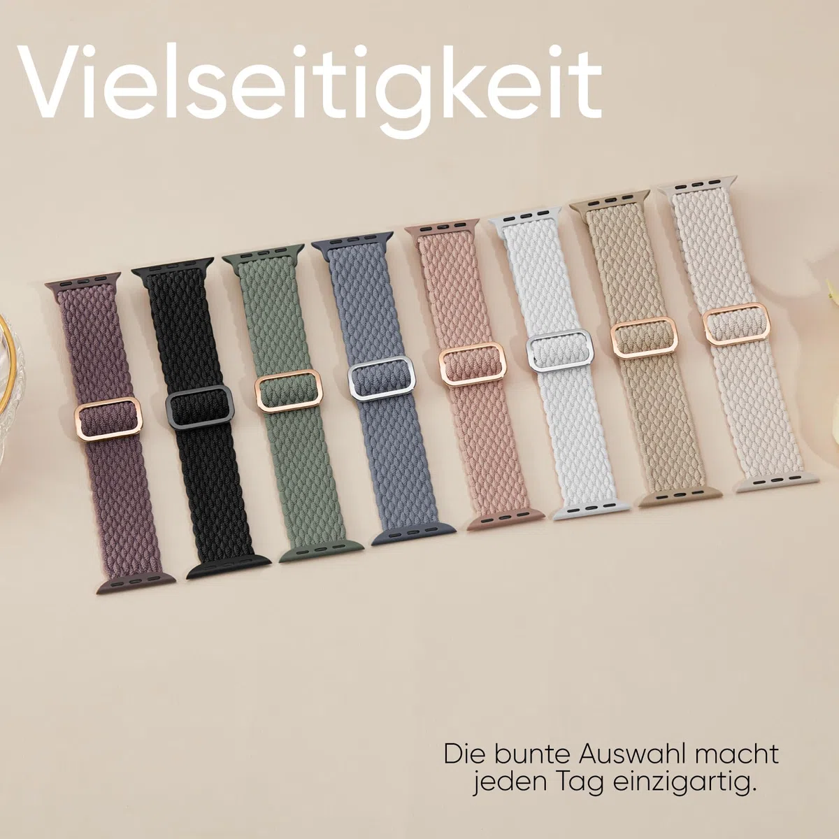 8 Stück Geflochtenes Armband Kompatibel mit Apple Watch 38mm 40mm 41mm 42mm 44mm 45mm 46mm, Elastisches Nylon Stoff Band für Apple Watch 11 10 9 SE 8 7 6 5 4 3 2 1