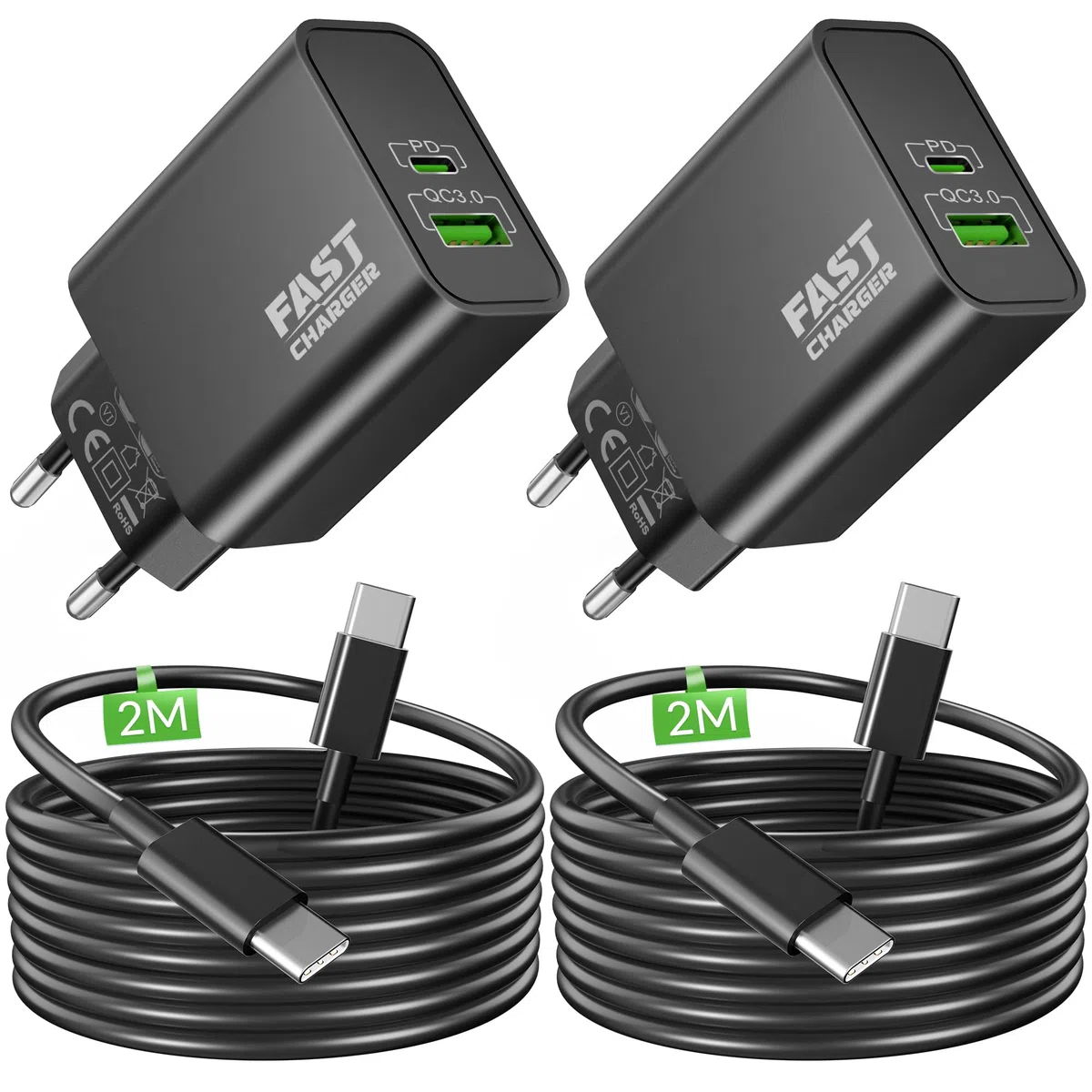 40W USB C Ladegerät, 2-Port GaN Handy Schnellladegerät PD/PPS Mehrfach Netzteil, Kabel USBC Schnellladekabel für Samsung Galaxy S26 S25 S24 S23 Ultra 5G A56, iPhone 17 16 15, Charger Ladekabel, 2Pack