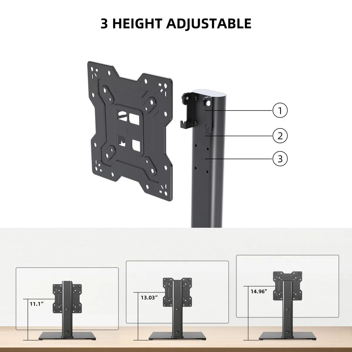 XINLEI TV Ständer TV Standfuss Schwenkba für 17-43 Zoll Fernseher oder Monitor, 3-stufig Höhenverstellbar Tisch-TV Standfüßer mit gehärtetem Glasfuß bis zu 40 kg, VESA max. 200x200 mm Universal