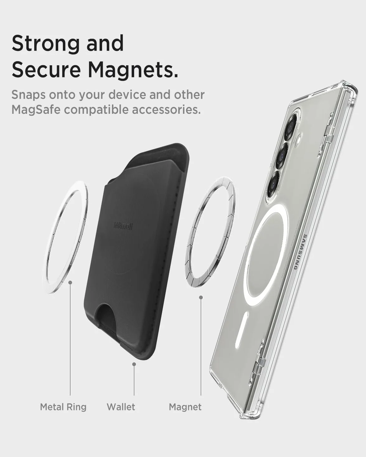 Miimall Mag-Safe Wallet für Samsung Galaxy S25 S26 S24 FE/Plus/Ultra/Z Fold 7/iPhone 17 16 15 Serie, Slim Leder Mag Safe Wallet 2-3 Kartenhalter Handy Magnetisch Card Holder für Handy-Schwarz