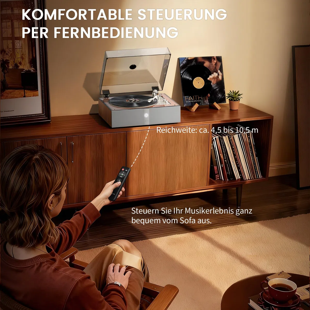 1 BY ONE Vollautomatischer Plattenspieler mit 4 Lautsprechern