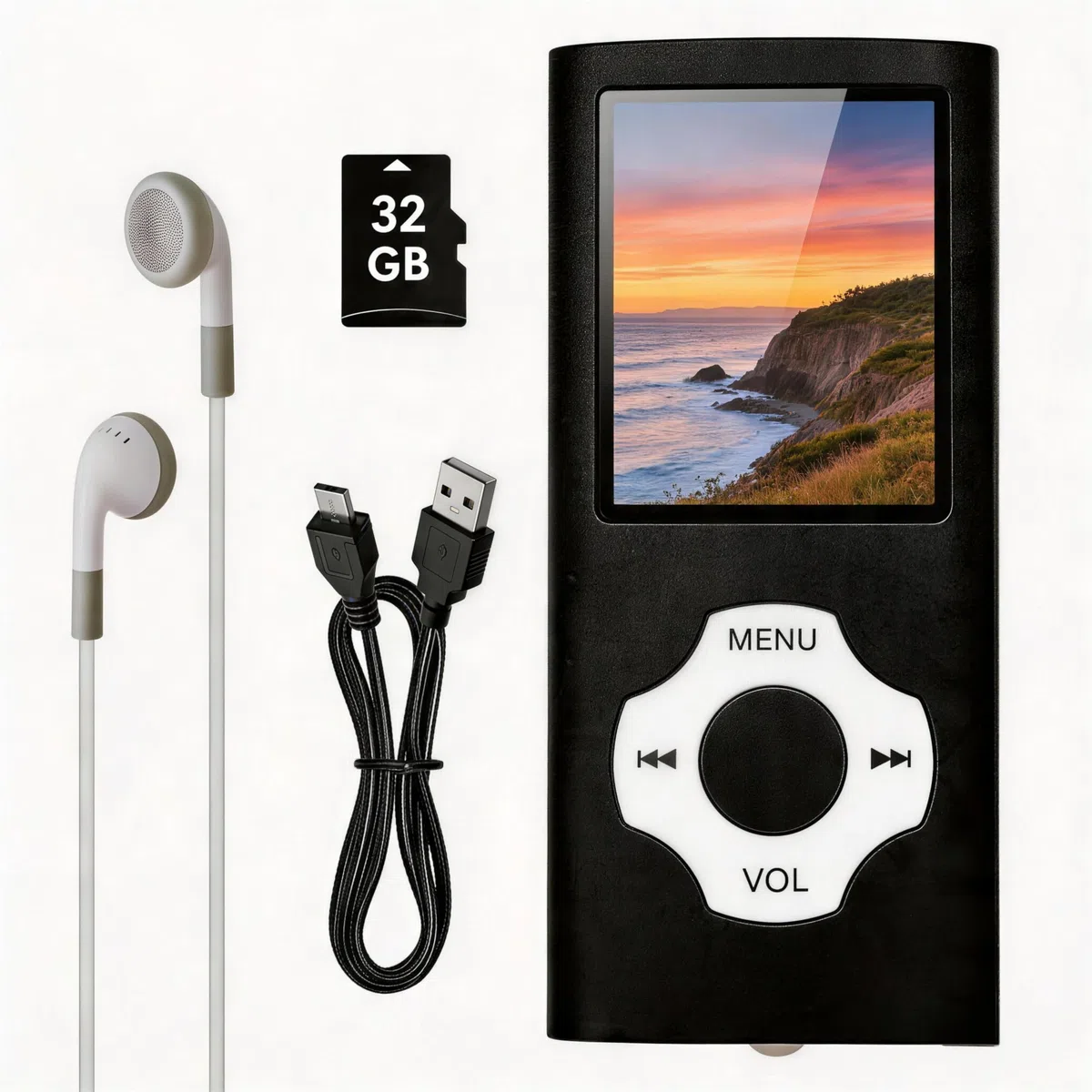 MP3 Player 32GB mit MicroSD Karte, Tragbarer MP4 Musik Player mit 1,8 Zoll Farbdisplay, HiFi Musikplayer mit FM Radio, E-Book, Sprachrekorder, Bis 18H Akku, Unterstützung 128GB TF Karte, Kopfhörer