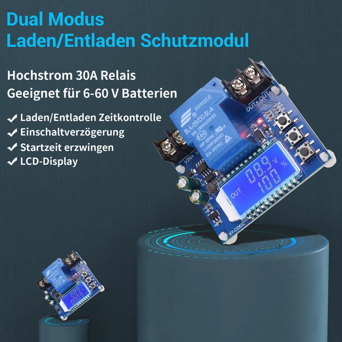 DONGKER Niederspannungs Abschaltung Schützt DC 6V-60V Digitaler Batteriewächter Schutzmodul 30A mit LCD-Display für Lithium Batterie und Blei-Säure-Batterie Programmable