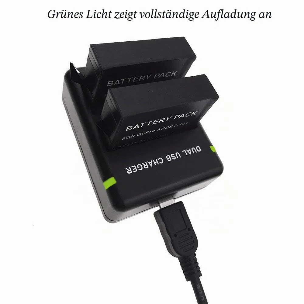 Suptig Akku (2er-Pack) und Daul Ladegerät für GoPro Hero 4 Black GoPro HEROR4 Silver und AHDBT-401