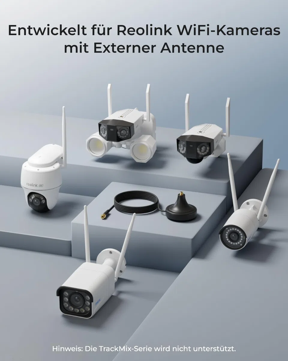 Reolink WLAN-Antennenverlängerungskabel mit RP-SMA-Anschluss, Magnetischer Standfuß, 3m Langes Kabel, Entwickelt für WLAN & Akku-Kameras mit Externen Antennen