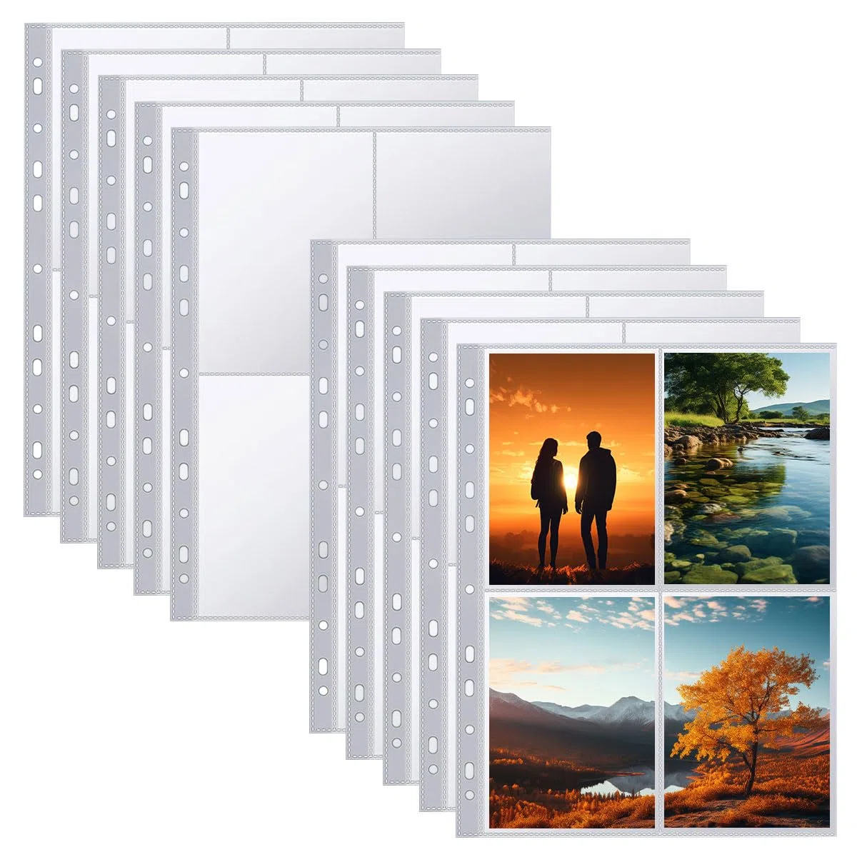 100 Stück Durchsichtige Fotohüllen, 4 Fächer für Fotos, A4 Briefumschläge für Postkarten, Fotoalbum, Karten und Foto Schutz