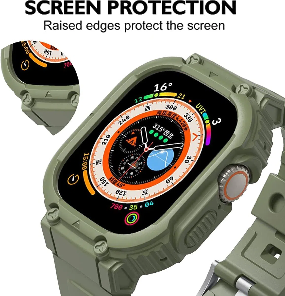 Kompatibel mit Apple Watch Ultra/Ultra 2 49mm Gehäuse mit Armband,Stoßfestes TPU-Sportarmband für iWatch Ultra 2/Ultra 49mm Armband für Damen und Herren
