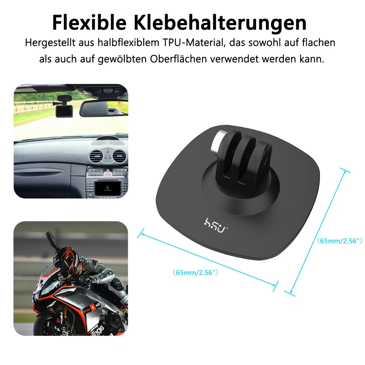 HSU Flexible Helmhalterungen für Insta360, Klebehalterungen für GoPro, 6-in-1 Action-Kamera-Zubehör-Kit