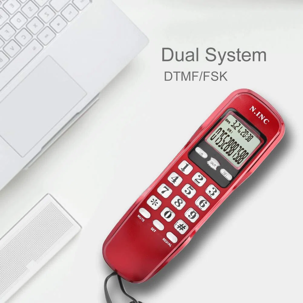 ASHATA Wandtelefon Schnurtelefon, LCD Schnurgebundenes Telefon FSK/DTMF Dual Anrufer ID Kompakttelefon,Multifunktion Schnurgebundenes Analog Telefon für Hause Büro usw.(Rot)