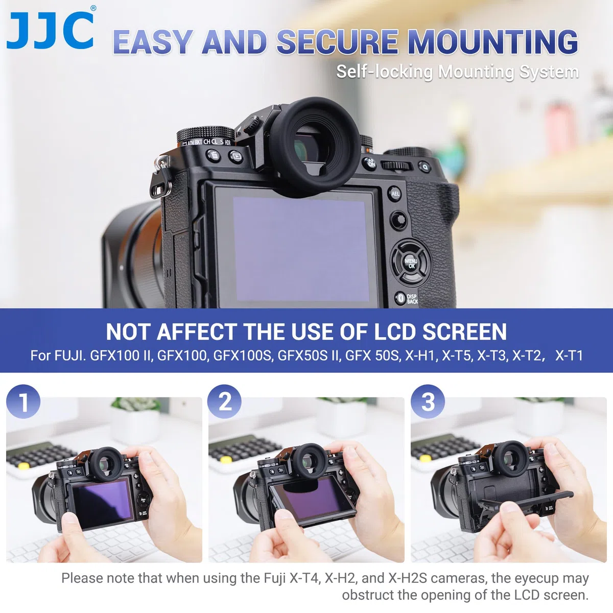 (2 Stück) JJC Weiche Silikon Runde Augenmuschel Okular für Fujifilm GFX100S GFX100 GFX100II GFX50S GFX50SII X-T5 X-T3 X-T2 X-T1 X-H1 Ersetzt Fuji EC-GFX Eyecup