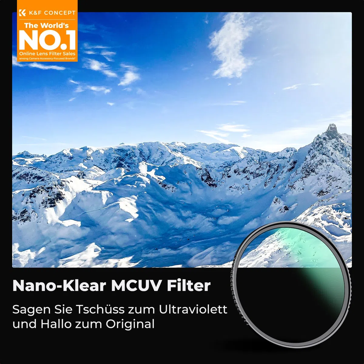 K&F CONCEPT UV Filter 55mm mit Objektivdeckel,Reinigungstuch,Schutzfilter mit 18 Schichten Nanobeschichtungen (Nano Klear)