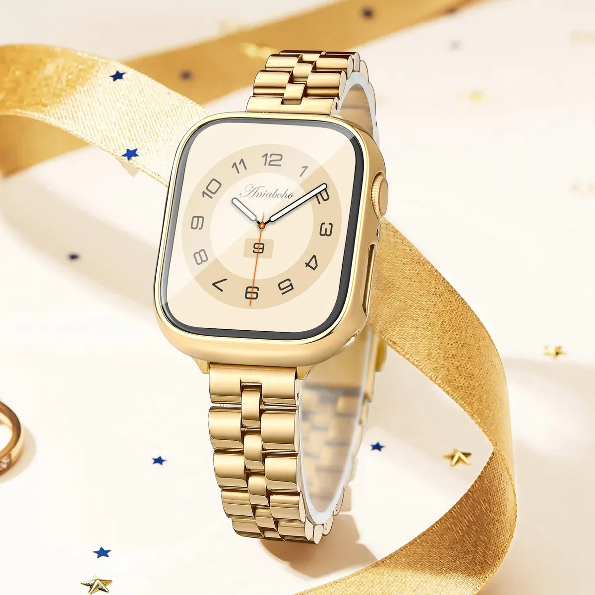 Kompatibel mit Apple Watch Armband 40mm mit Schutzhülle, Edelstahl Metall iWatch Armband Damen mit Hülle für Apple Watch SE 3 2 1 Series 6 5 4 40mm, Schmuck für Fraue(Gold)