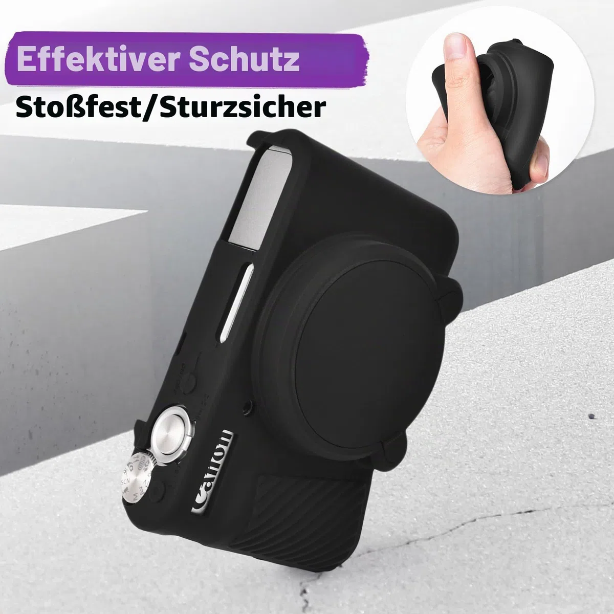 MUZIRI KINOKOO Tasche für Canon SX740 HS Kamera, Weiche Silikon Schutzhülle für Canon PowerShot SX740/SX730 HS Kamera- Kratzfeste SX740 Abdeckung mit Abnehmbarer Objektivabdeckung - Schwarz