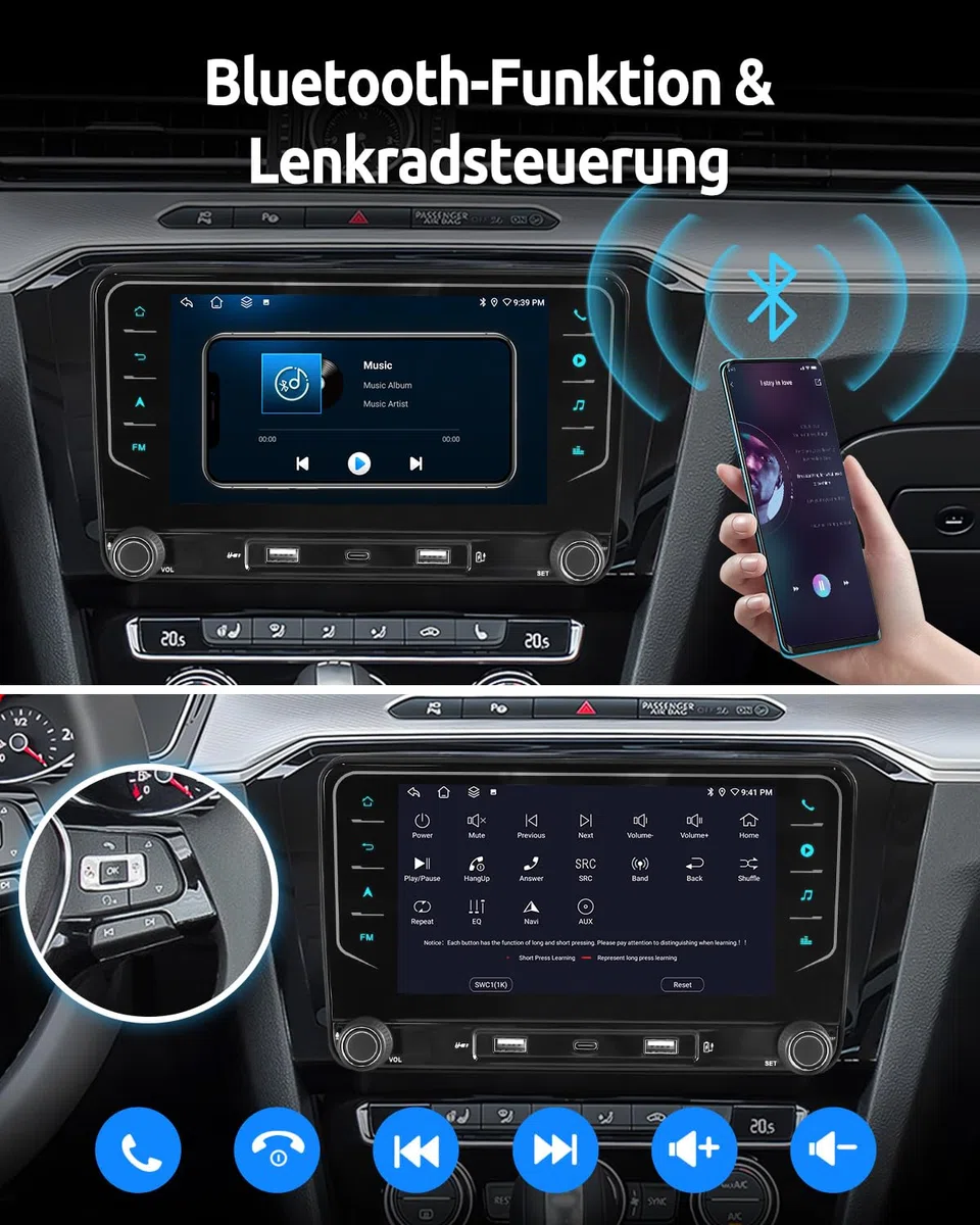 ESSGOO Android 15 4+64G 7 Zoll Wireless CarPlay Android Auto Für VW Golf