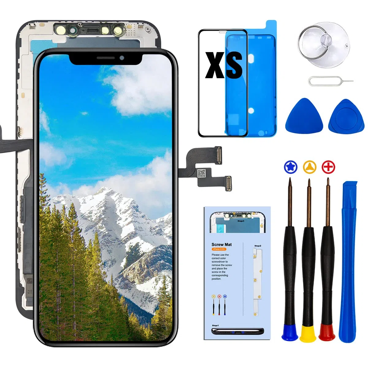 Dinow für iPhone XS Display Bildschirm(Schwarz) 5,8" Touch Screen Ersatz, Display iPhone XS Digitizer Frame Assembly mit 3D Touch + Tool Kit mit Modell A1920, A2097, A2098, A2100