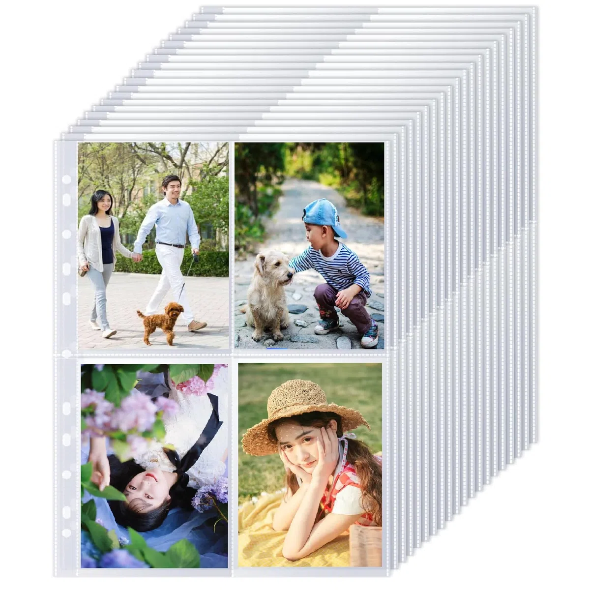 30 Stück Transparent Postkartenhüllen Fotohüllen A5 Postkarten Doppelseitig Fotohüllen 4 Taschen Foto Seitenschutz Fotoalbum Nachfüllseiten für Familien, Hochzeits
