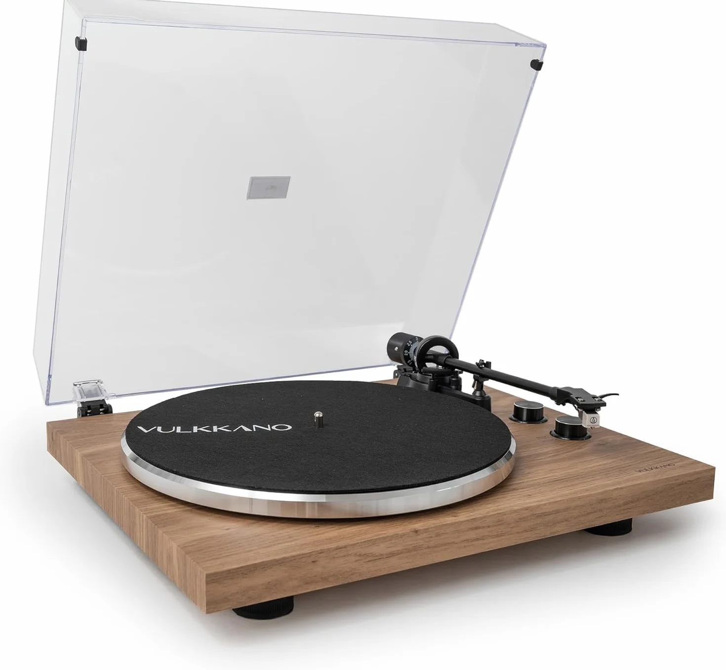VULKKANO TD10 Plattenspieler mit Präzisions-Tonarm, Integriertem Phono-/Line-Entzerrer und Elegantem Design, Kompatibel mit 33- und 45-U/min-Schallplatten