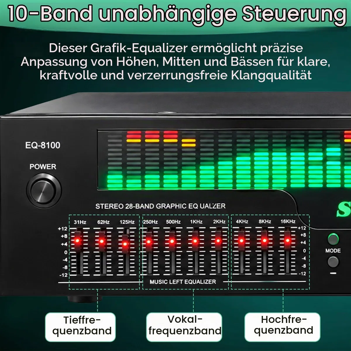 Equalizer, 31 Band Digital Equalizer HiFi mit LED Spektrumanzeige