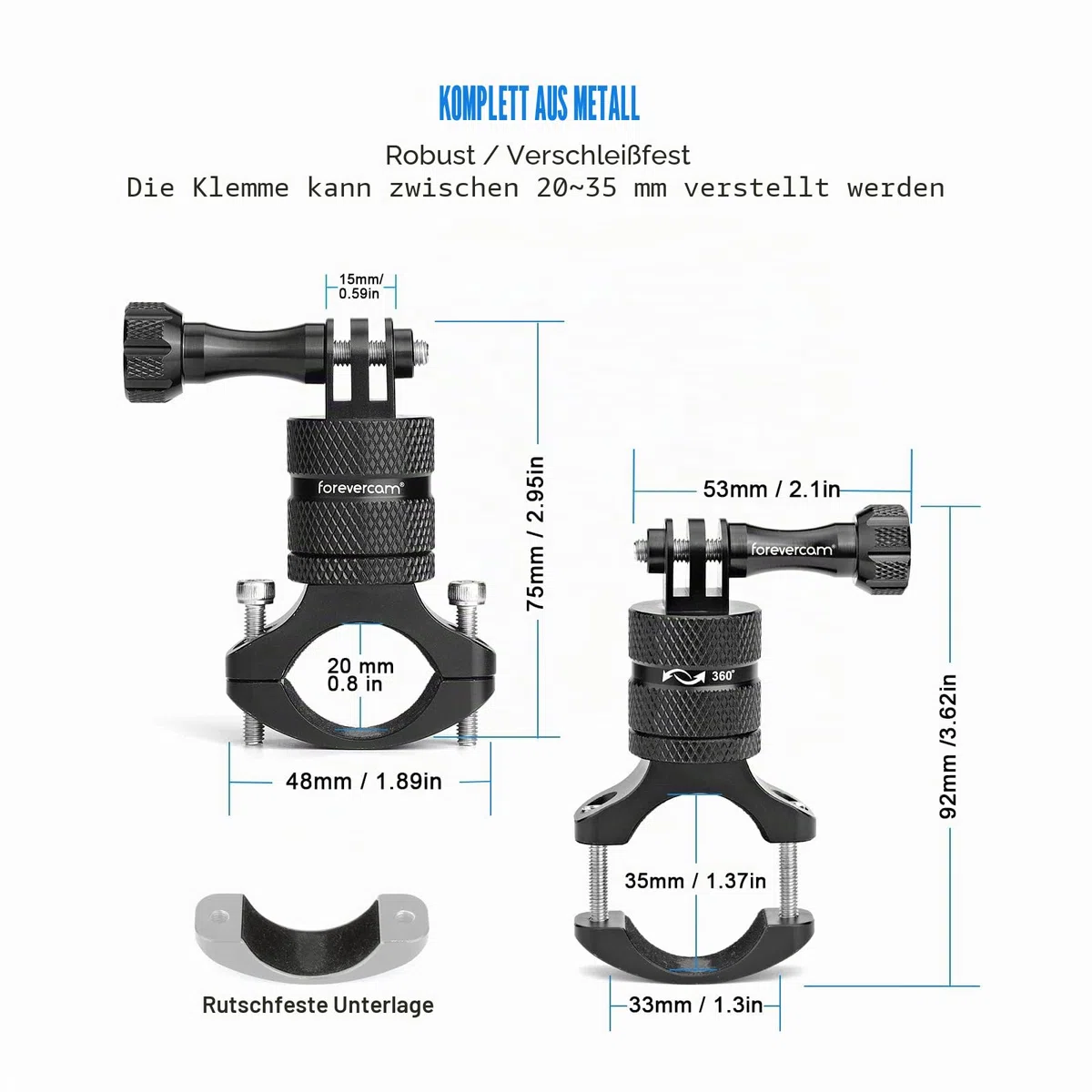 Forevercam Lenker Fahrradhalterung für Actionkamera Aluminiumlegierung 360Grad Rotation für GoPro Hero 13 12 11 10 9 8 7 Max AKASO Insta 360 DJI Apexcam Actioncam Rohr Stange Halter