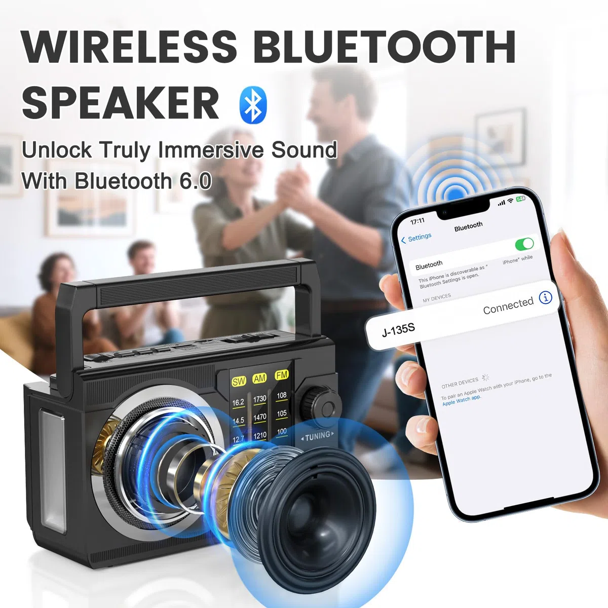 PRUNUS J-135 AM/FM/SW Solar Radio mit 1800mAh Akku oder AA batteriebetrieb, Nostalgie Radio mit Bluetooth 6.0/USB/TF-Karte Spielen. Kofferradio Transistorradio für Camping, Notfälle und Outdoor.