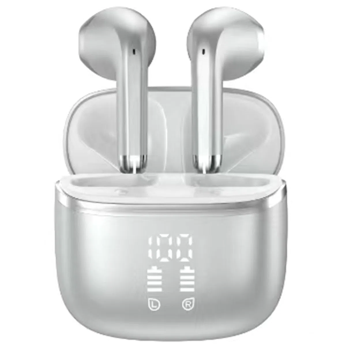 Bluetooth Kopfhörer, Kopfhörer Kabellos Bluetooth 5.4 mit 4 ENC Noise Cancelling Mic, 50H Spielzeit mit LED, IPX7 wasserdicht für Sport, Arbeit und Studium, USB-C, Silberweiß