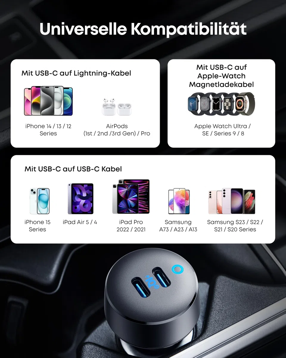 Anker USB C Autoladegerät, PowerIQ 3.0 Typ C Auto Adapter mit 2 Ports 40 W, PowerDrive III Duo mit Netzteil für iPhone 17/16/15 Pro Max, Galaxy S26/25/24, Pixel, iPad Pro und mehr