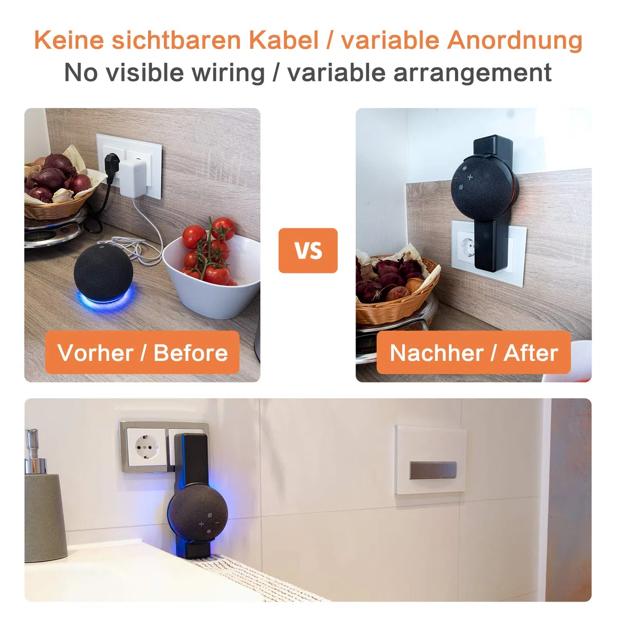 Dot (5. / 4. Generation) Steckdosenhalterung Wandhalterung - Entwickelt in Deutschland - Platzsparende Lösung, Montage ohne Bohren, ohne Kleber, Dot 5/4 Halter (Schwarz)