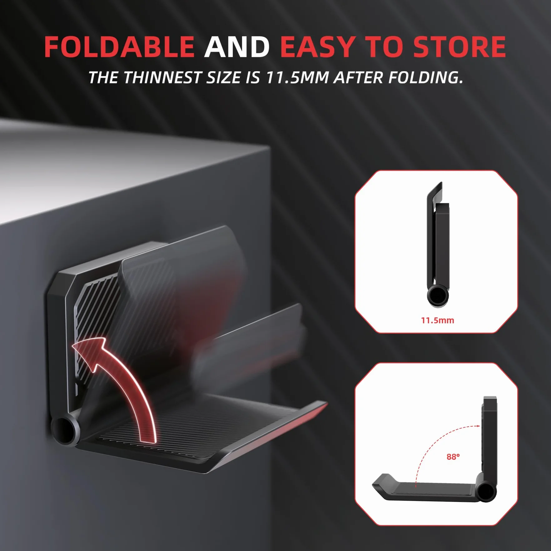 playvital FOLD Wandhalterung Controller für PS5/4,Gaming Kopfhörer Ständer,Faltbarer Wandständer für Xbox Series X/S,Switch Pro,Halter für Xbox Wireless Headset, für Pulse 3D Headset-Schwarz(4 Stück)