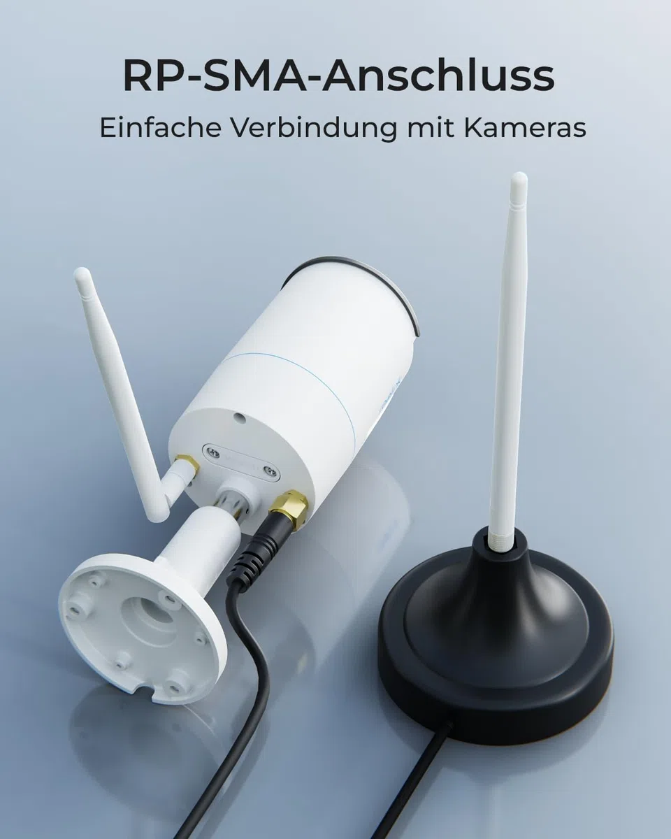 Reolink WLAN-Antennenverlängerungskabel mit RP-SMA-Anschluss, Magnetischer Standfuß, 3m Langes Kabel, Entwickelt für WLAN & Akku-Kameras mit Externen Antennen
