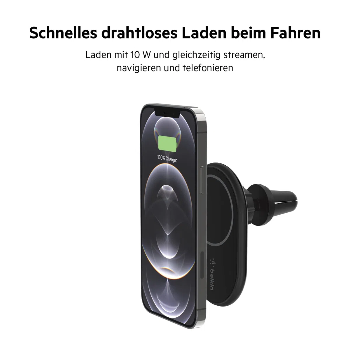 Belkin BoostCharge drahtloser magnetischer Kfz-Telefon-Halter, Kfz ladegerät, Auto Ladegerät, kompatibel mit MagSafe-fähigem iPhone 17, Air, 16, 15, 14, 13, 12, Pixelsnap (inkl. Kabel)
