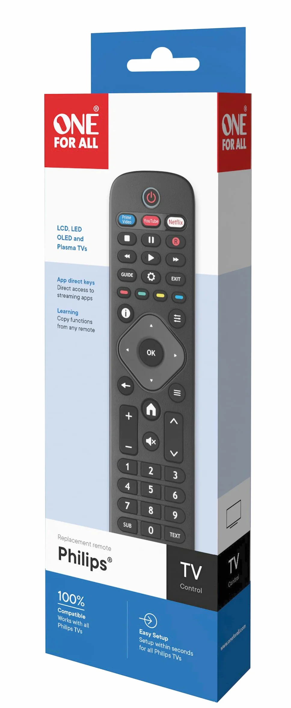 One for All Philips TV Fernbedienung - Funktioniert mit Allen Philips TV/Smart TV - die ideale TV-Ersatzfernbedienung - URC4913