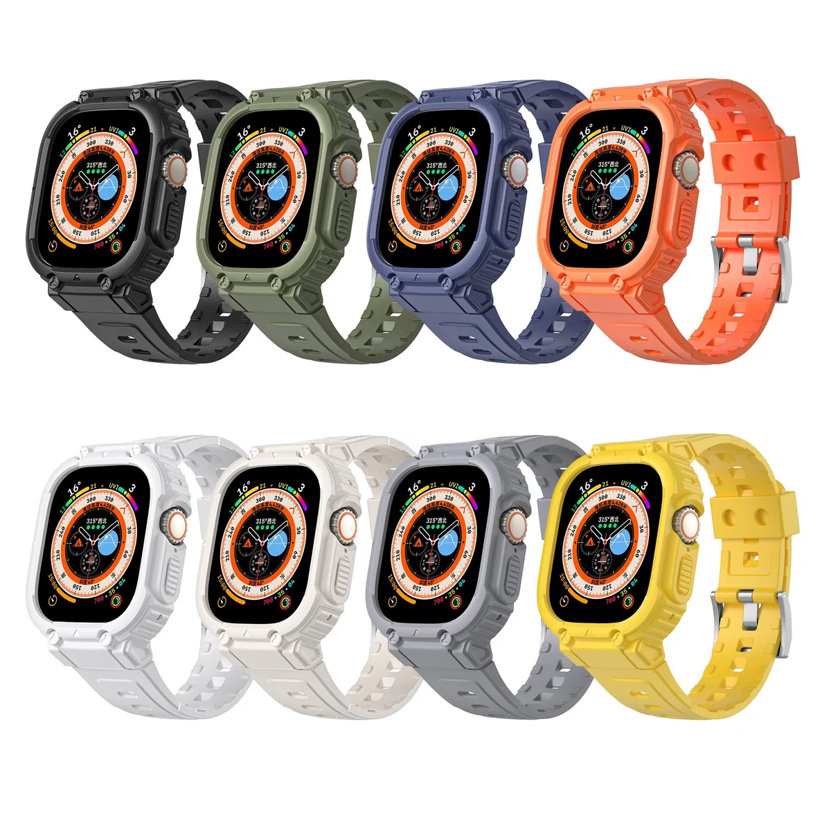 Kompatibel mit Apple Watch Ultra/Ultra 2 49mm Gehäuse mit Armband,Stoßfestes TPU-Sportarmband für iWatch Ultra 2/Ultra 49mm Armband für Damen und Herren