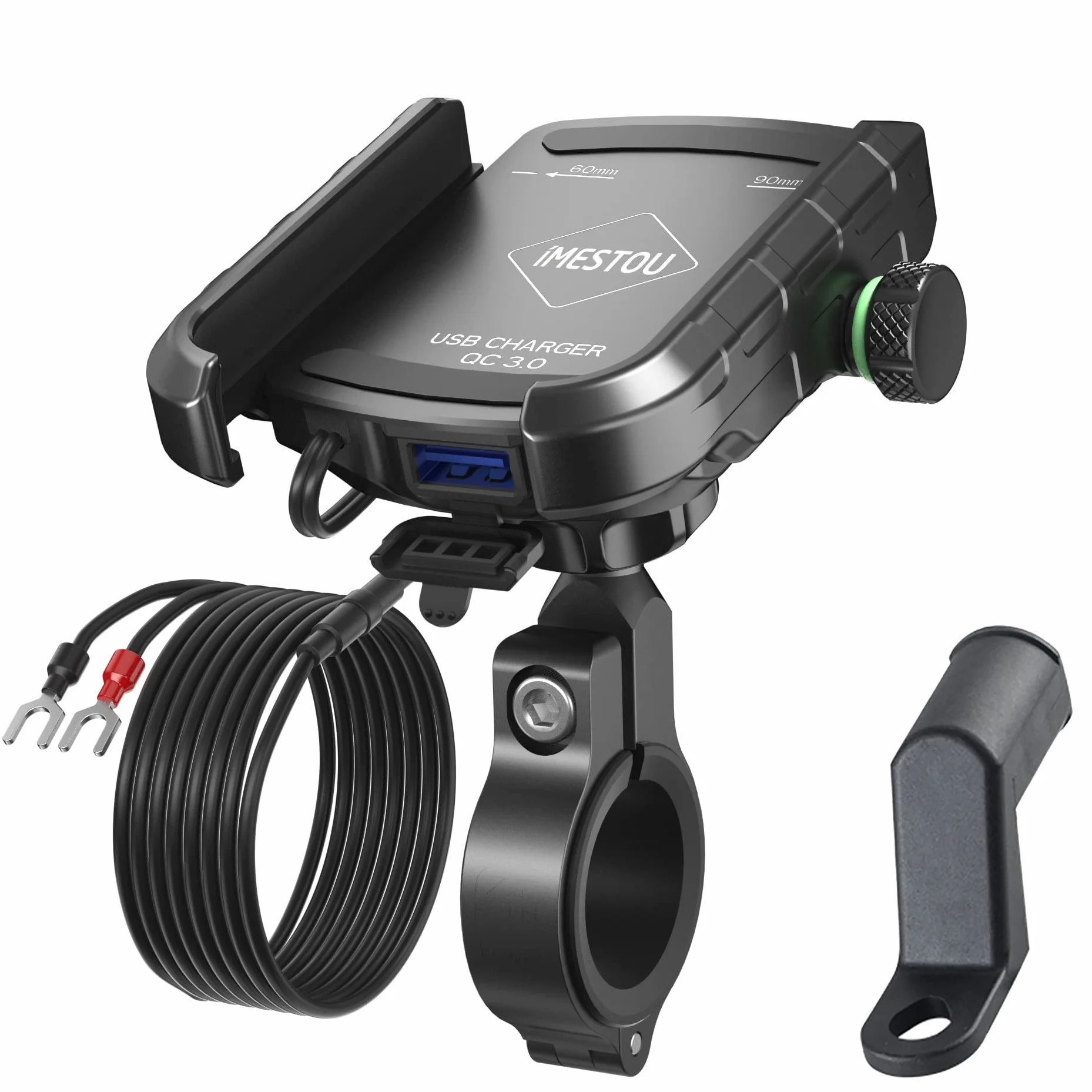 iMESTOU Motorrad Telefonhalter mit USB-Ladegerät Lenker/Rückansicht Spiegel Mobiltelefonmontage Schnellladung wasserdicht für 3,5 "-6.8" Smartphones Compatible with Samsung iPhone Phones