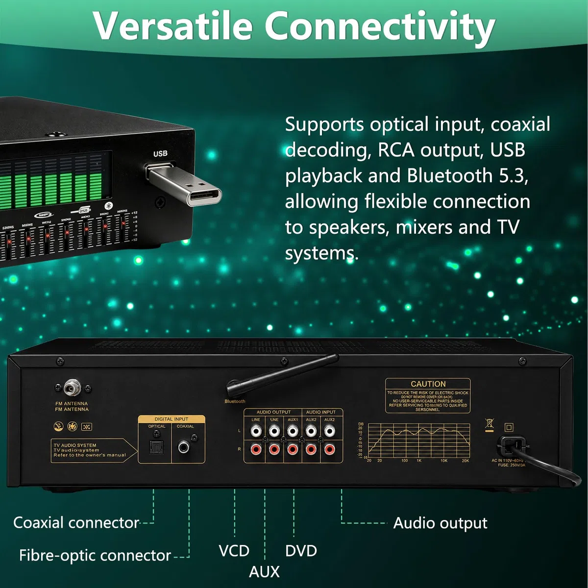 Equalizer, 31 Band Digital Equalizer HiFi mit LED Spektrumanzeige