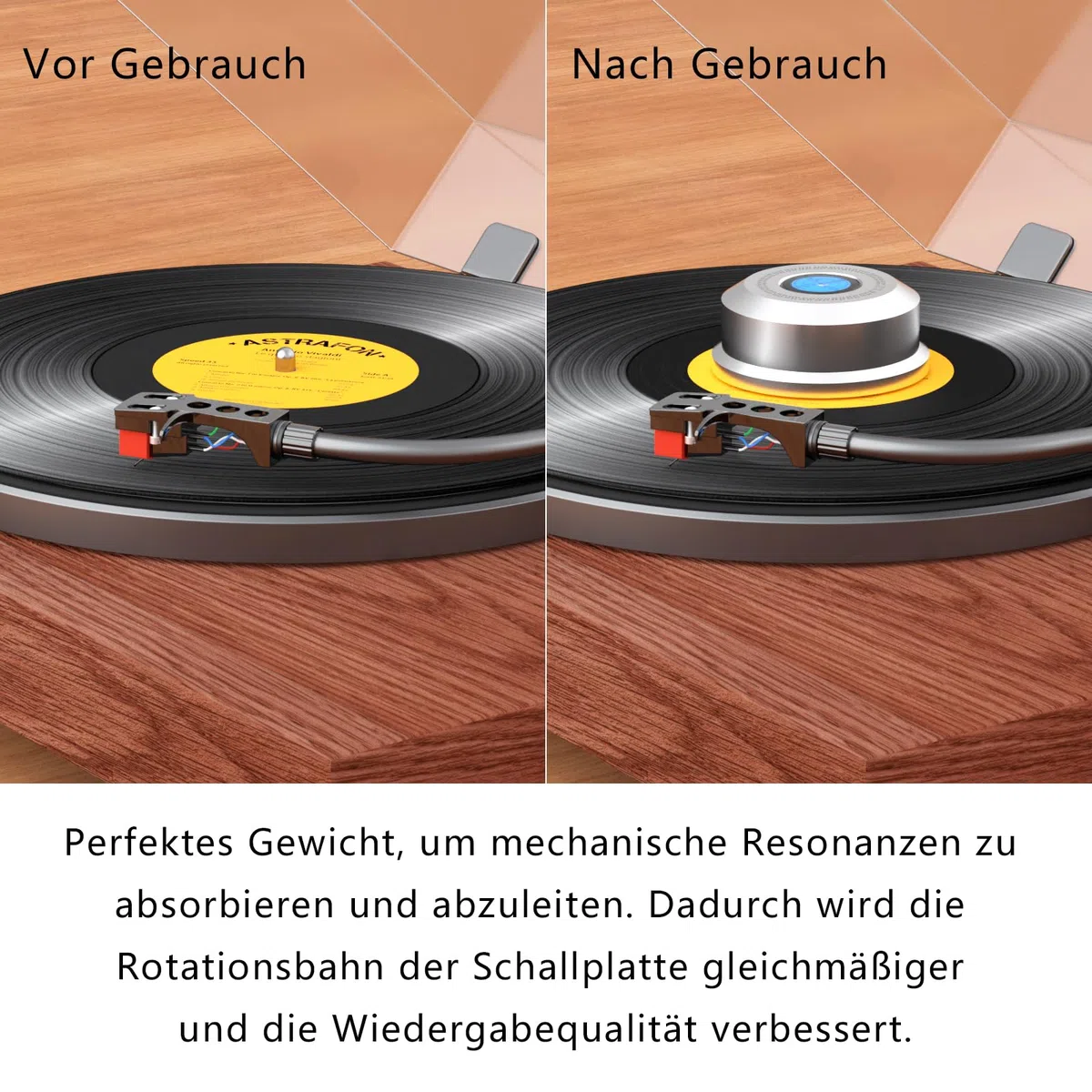 Monosaudio HiFi Schallplattengewicht 320g Plattenpuck mit Wasserwaage 60Hz Vinyl-Disc-Stabilisator für Plattenspieler, Silber