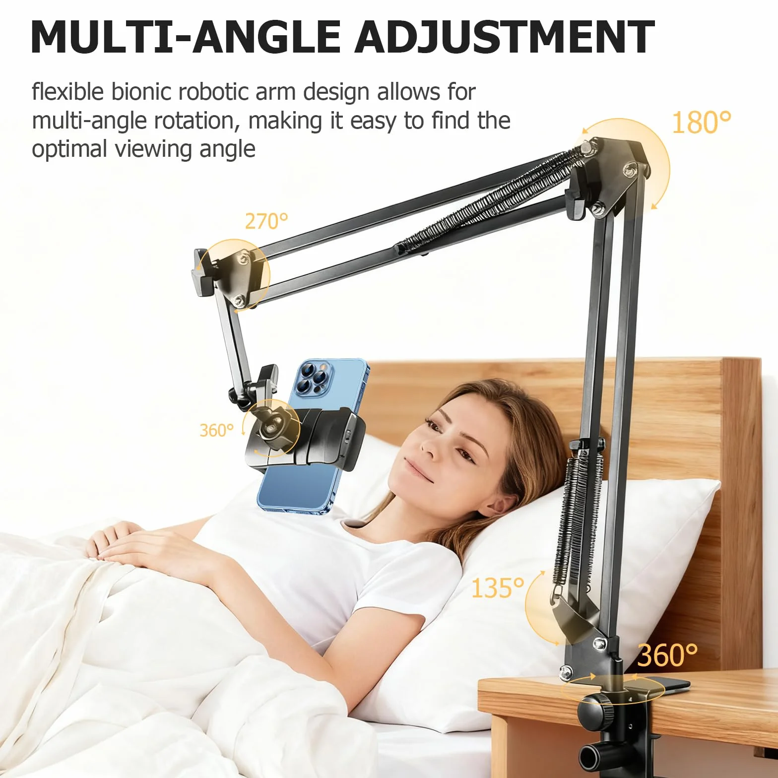 Handy Halterung Gelenkarm, Handyhalterung Bett mit Flexibler Verstellbarer Arm und Drahtklemme Stabilem Handy Gelenkarm Halterung für Bett Tisch, Kompatibel mit 4-7 Zoll Smartphone