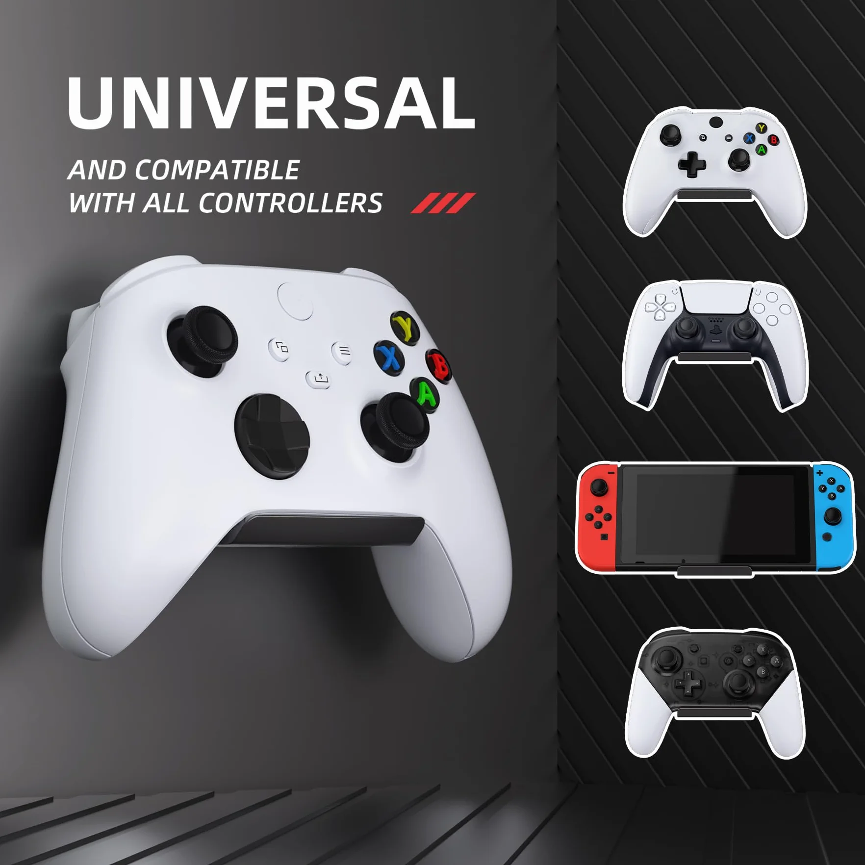 playvital FOLD Wandhalterung Controller für PS5/4,Gaming Kopfhörer Ständer,Faltbarer Wandständer für Xbox Series X/S,Switch Pro,Halter für Xbox Wireless Headset, für Pulse 3D Headset-Schwarz(4 Stück)