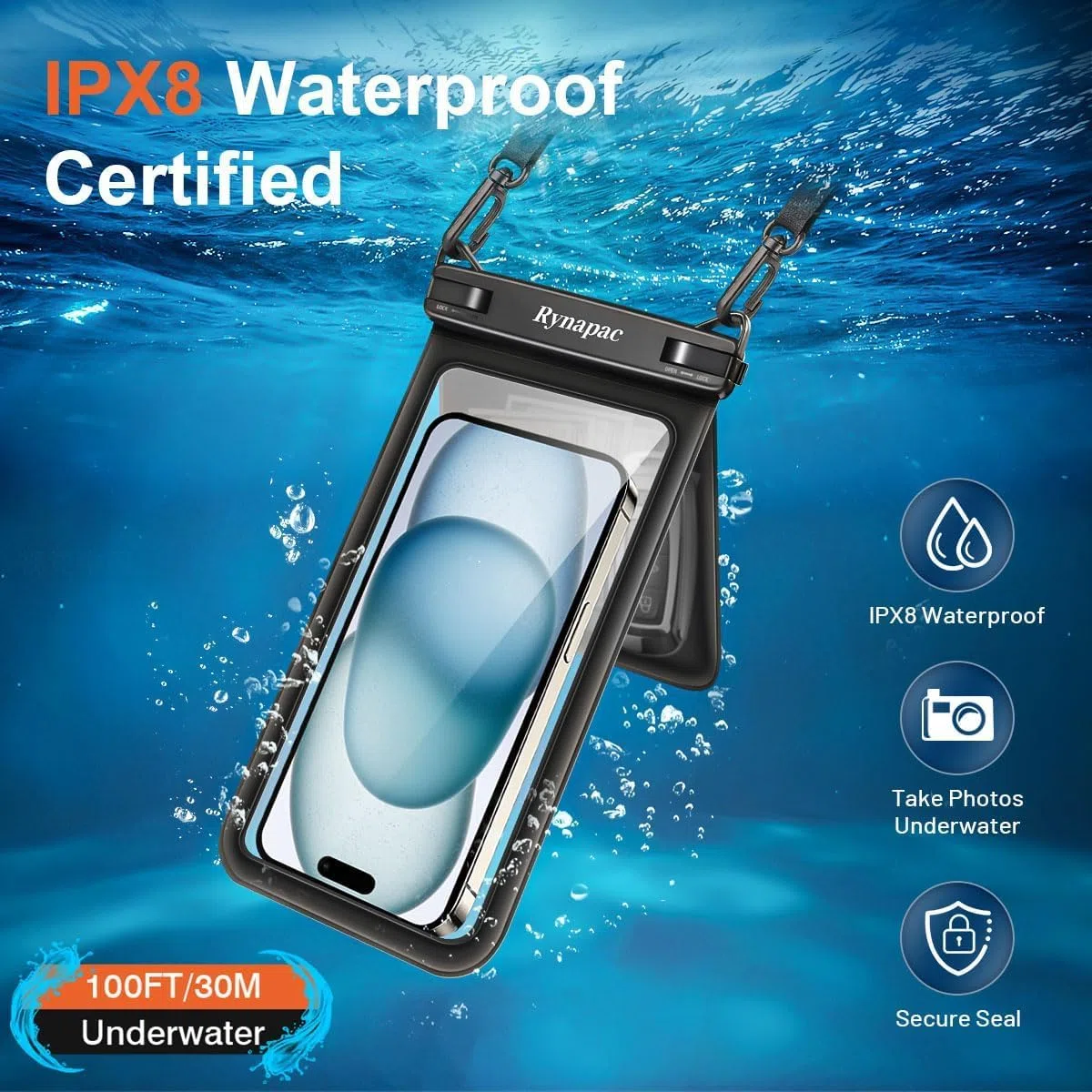 Rynapac 2 Stück wasserdichte Handyhülle [Doppelte Taschen], IPX8 Wasserfeste Handytasche für Schwimmen, Unterwasser Handyhülle für iPhone 17 16 15 14 Pro Max, Samsung S26 S25 S24 bis zu 7,5 Zoll