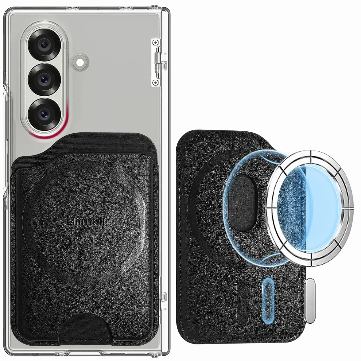 Miimall Mag-Safe Wallet für Samsung Galaxy S25 S26 S24 FE/Plus/Ultra/Z Fold 7/iPhone 17 16 15 Serie, Slim Leder Mag Safe Wallet 2-3 Kartenhalter Handy Magnetisch Card Holder für Handy-Schwarz