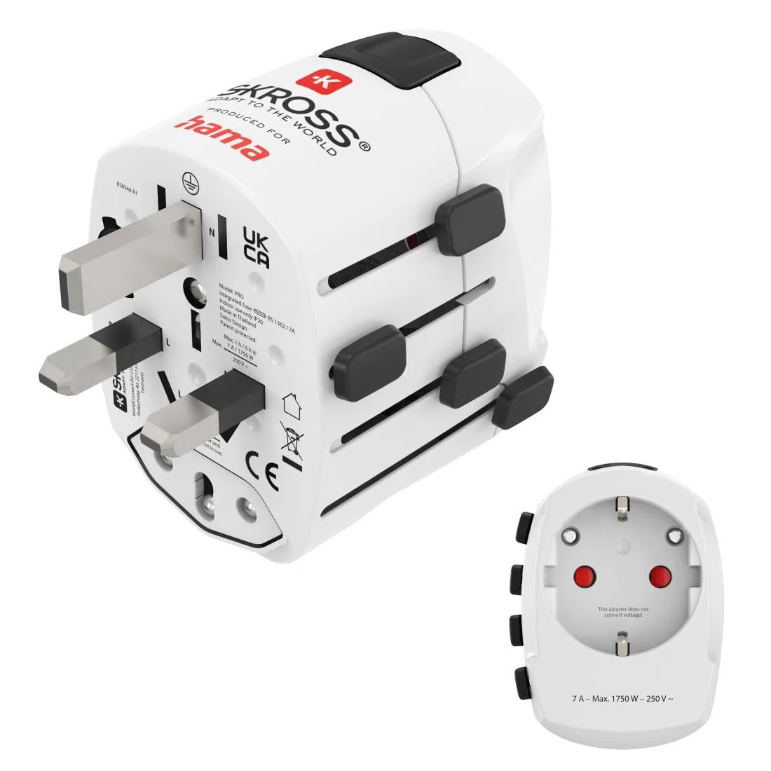 Hama Reiseadapter weltweit (Reiseadapter universal für mehr als 150 Länder, Typ G/Typ B/Typ I/Typ J/Typ L/Typ N, für Geräte mit Steckertyp C, E und F, Schutzkontakt, austauschbare Sicherung) weiß