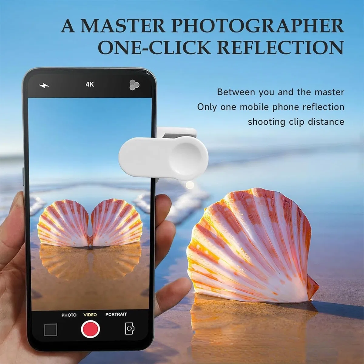 Selfie-Spiegel mit Spiegeleffekt-Objektiv und „Shoot The Sky Lake Water Portrait Reflection“ Smartphone-Kameraspiegel-Clip-Set für alle Smartphones