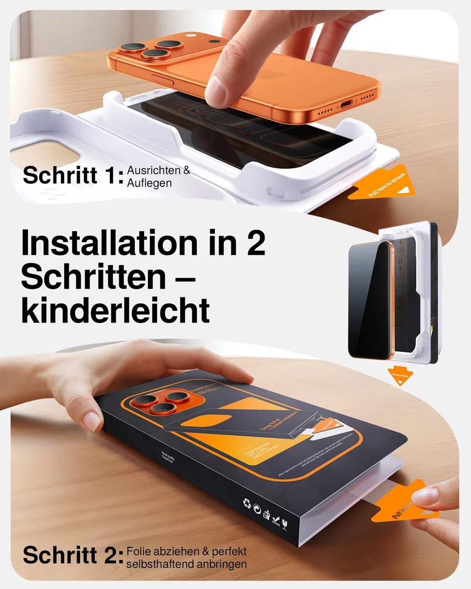 SMARTDEVIL 2 Stück Panzerglas für iPhone 17 Pro, Blickschutz Schutzfolie, Militärischer Fallschutz, 9H Härte, Anti-Spy Privacy Glas, Schnelle & Einfache Installation, Hüllenfreundliches Design