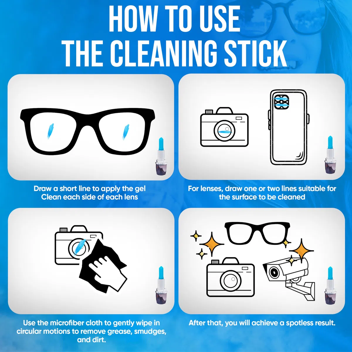 Glasses Cleaning Stick and Microfibre Cloth
